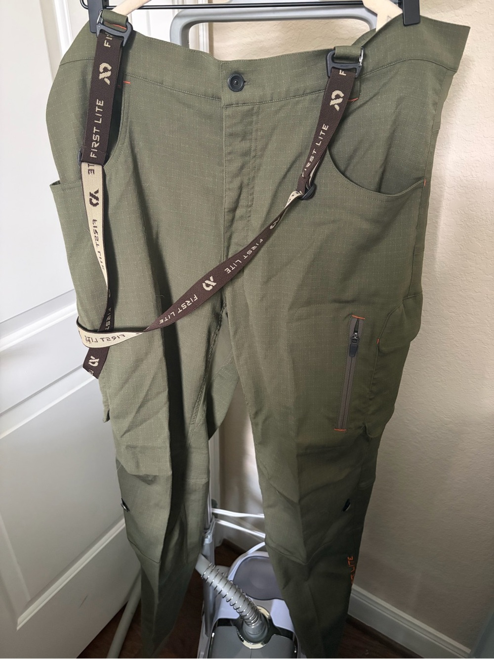 First Lite Men's Olive Ripstop Cargo Pants with Branded Suspenders
